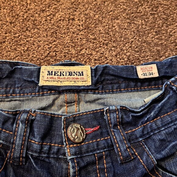 Mek Denim Moscow Slim Boot Distressed Jeans W/ Embroidered Pockets&Button Fly - Picture 9 of 13